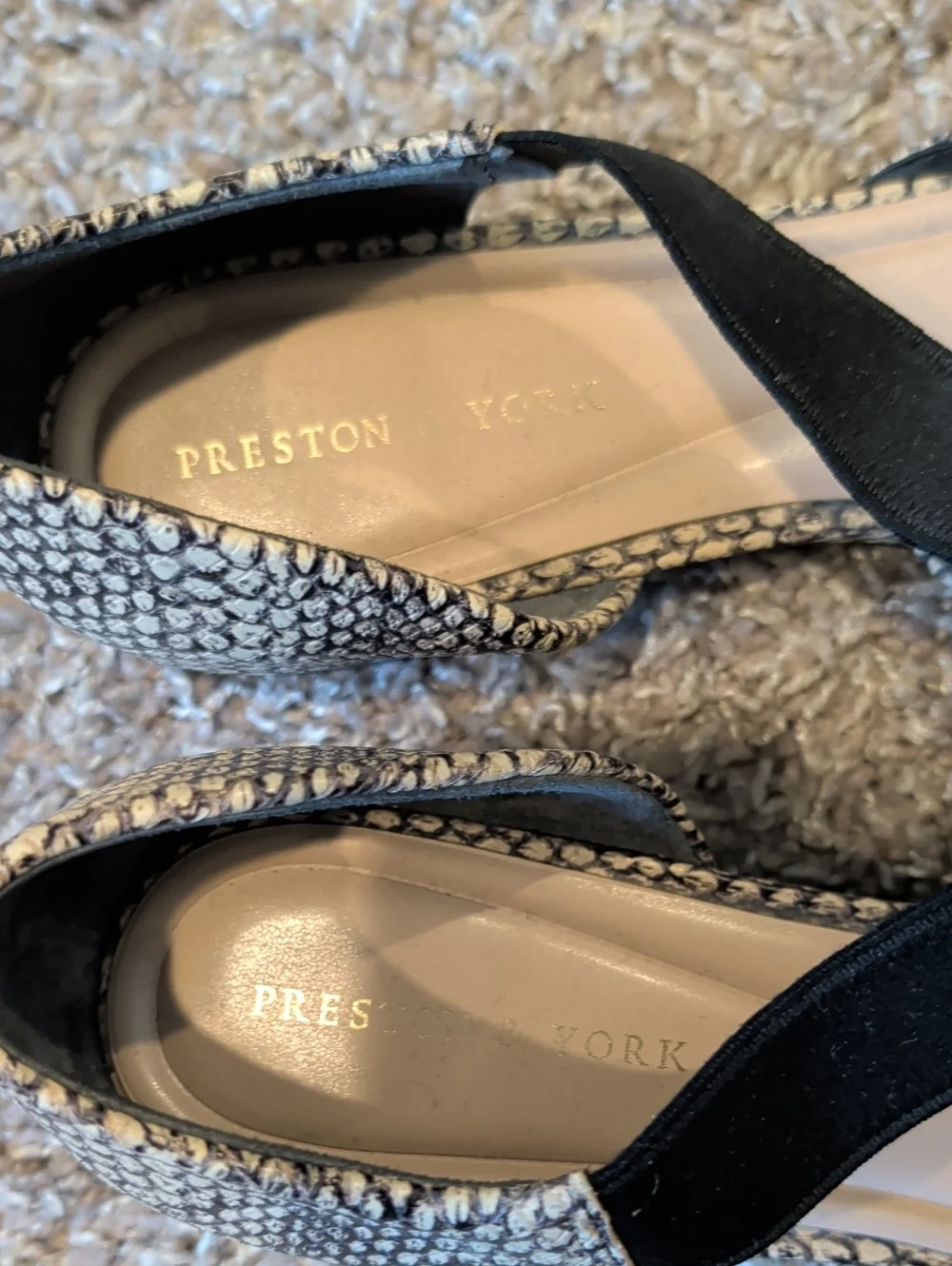 Preston & York Neutral Snake-Print Pointed D'Orsay Flats with Black Cross Strap